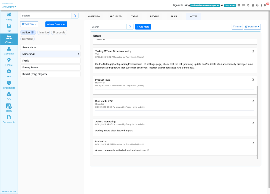 Streamlined Case Notes panel of FieldWorker Application