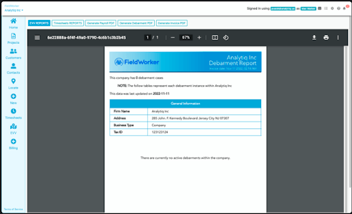 A snapshot of FieldWorker’s Audit report generated on its platform